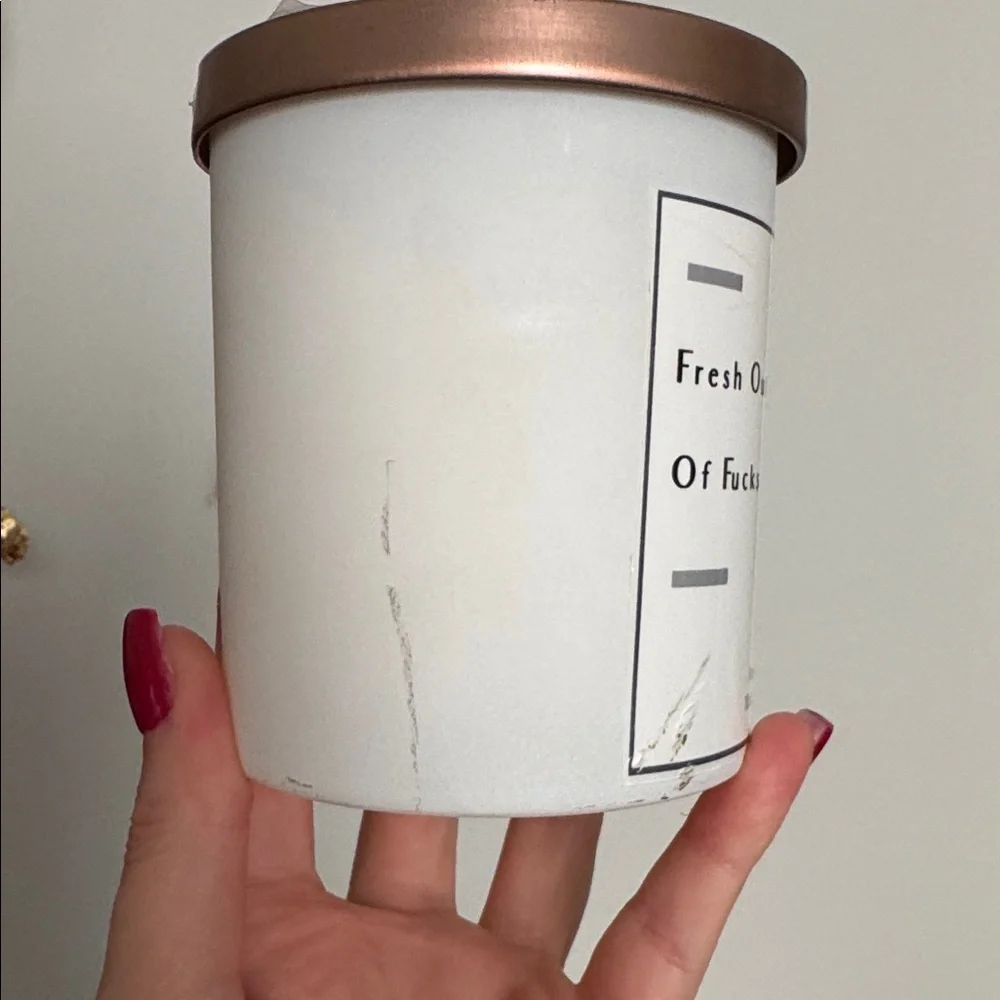Fresh Out Of Fucks Scented Candle - White and Copper - Picture 2 of 3